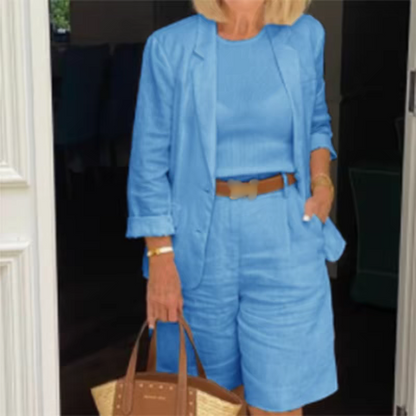 Elegante set di pantaloncini di lino e blazer per le donne