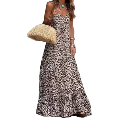 Abito lungo con stampa leopardata e scollo all'americana, sexy e senza schienale, da donna🥰Acquista 2 e ricevi la spedizione gratuita