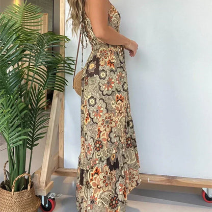 🌺Sconto del 49% sulla prevendita primaverile🍃Vestito lungo sexy con spalline sottili e stampa floreale per donna