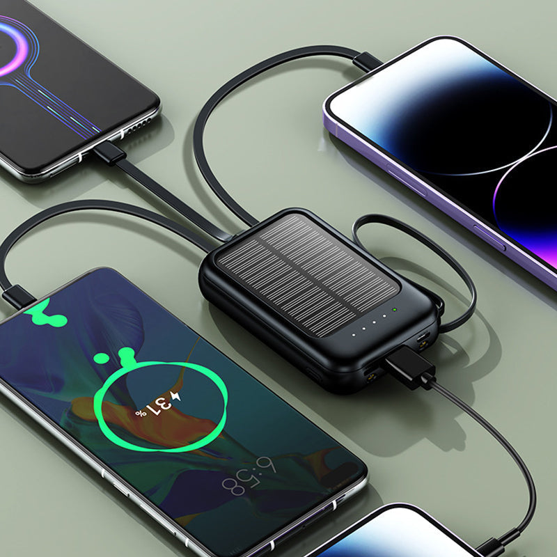 Caricatore di energia solare autosufficiente con cavo integrato