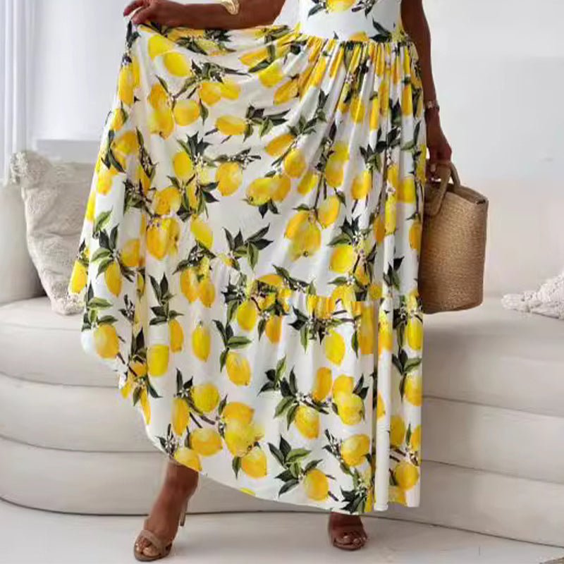 💕SCONTO DEL 50%🍋Elegante abito lungo con spalline sottili e stampa di limoni per donna