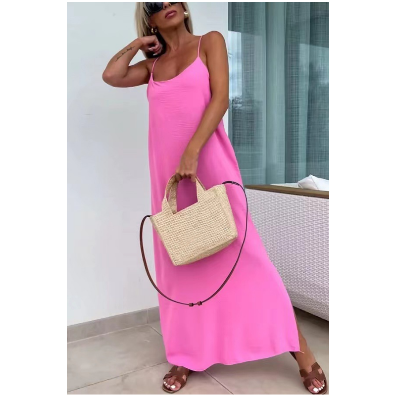 49% korting🔥 verkoop🔥Losse maxi-jurk met spaghettibandjes en zijsplit