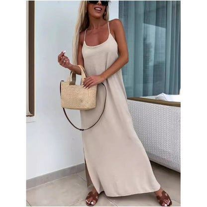 49% korting🔥 verkoop🔥Losse maxi-jurk met spaghettibandjes en zijsplit