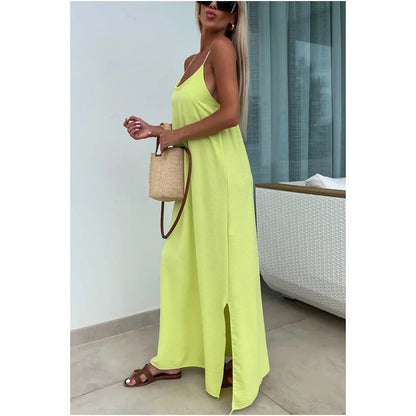 49% korting🔥 verkoop🔥Losse maxi-jurk met spaghettibandjes en zijsplit