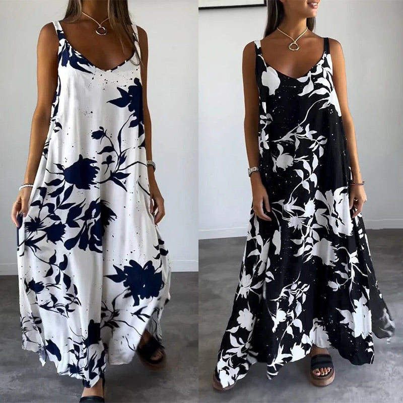🌼 Bloemenspaghetti voor dames👗Strapless mouwloze, vloeiende jurk zonder rug
