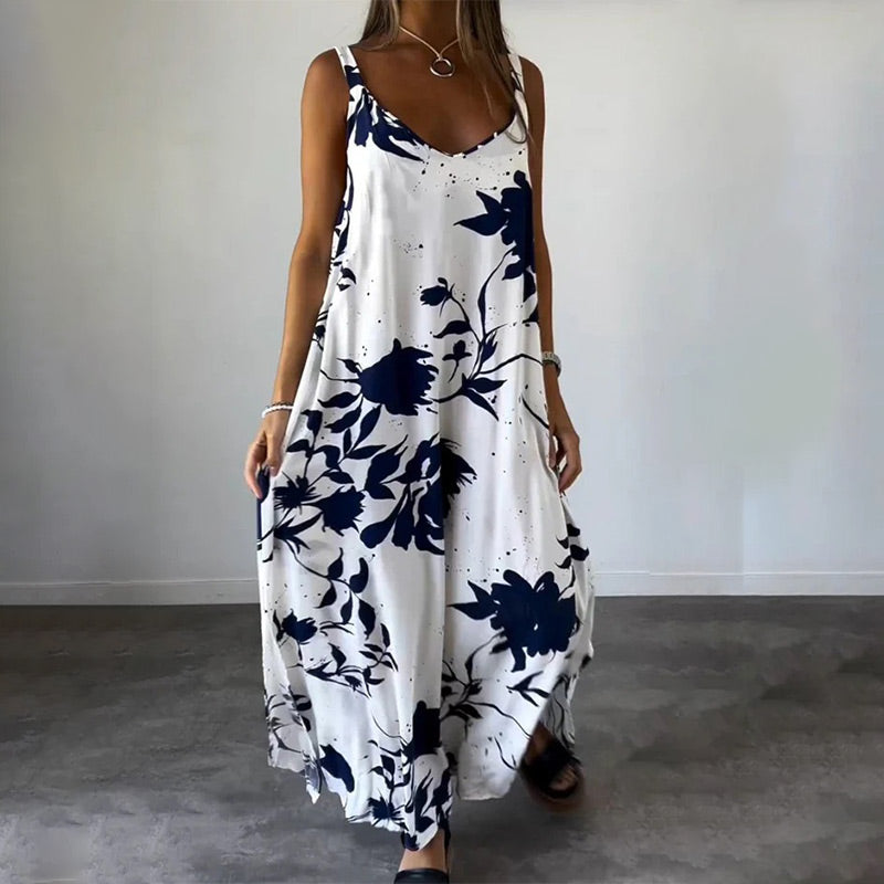 🌼 Bloemenspaghetti voor dames👗Strapless mouwloze, vloeiende jurk zonder rug