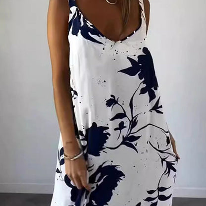 🌼 Bloemenspaghetti voor dames👗Strapless mouwloze, vloeiende jurk zonder rug