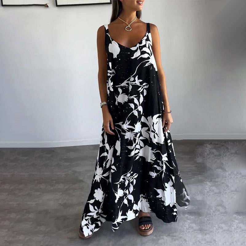 🌼 Bloemenspaghetti voor dames👗Strapless mouwloze, vloeiende jurk zonder rug