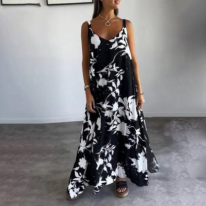 🌼 Bloemenspaghetti voor dames👗Strapless mouwloze, vloeiende jurk zonder rug