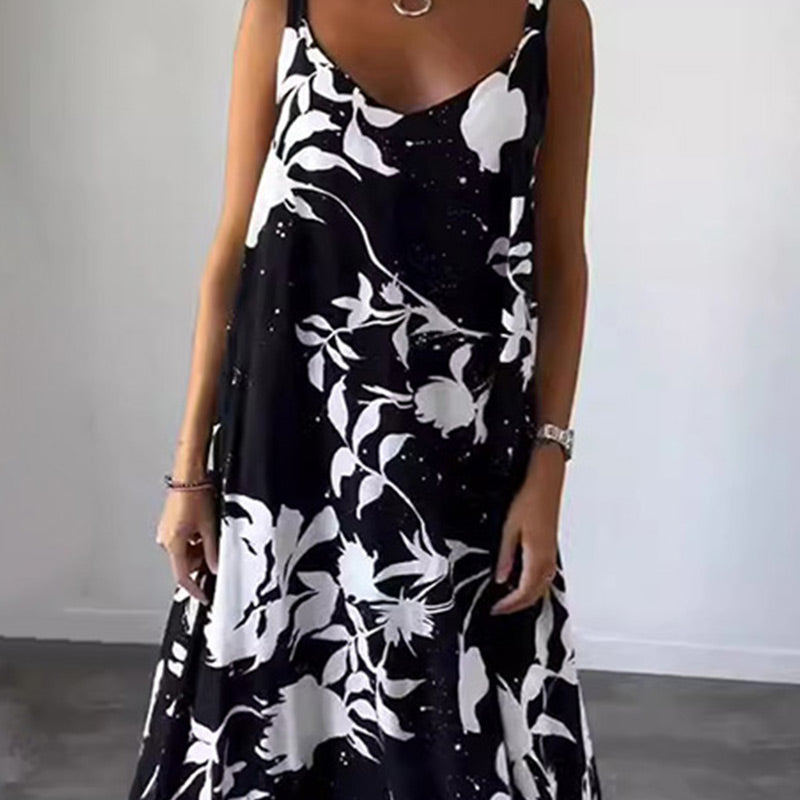 🌼 Bloemenspaghetti voor dames👗Strapless mouwloze, vloeiende jurk zonder rug