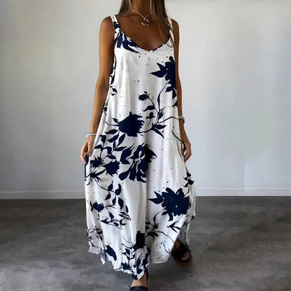 🌼 Bloemenspaghetti voor dames👗Strapless mouwloze, vloeiende jurk zonder rug