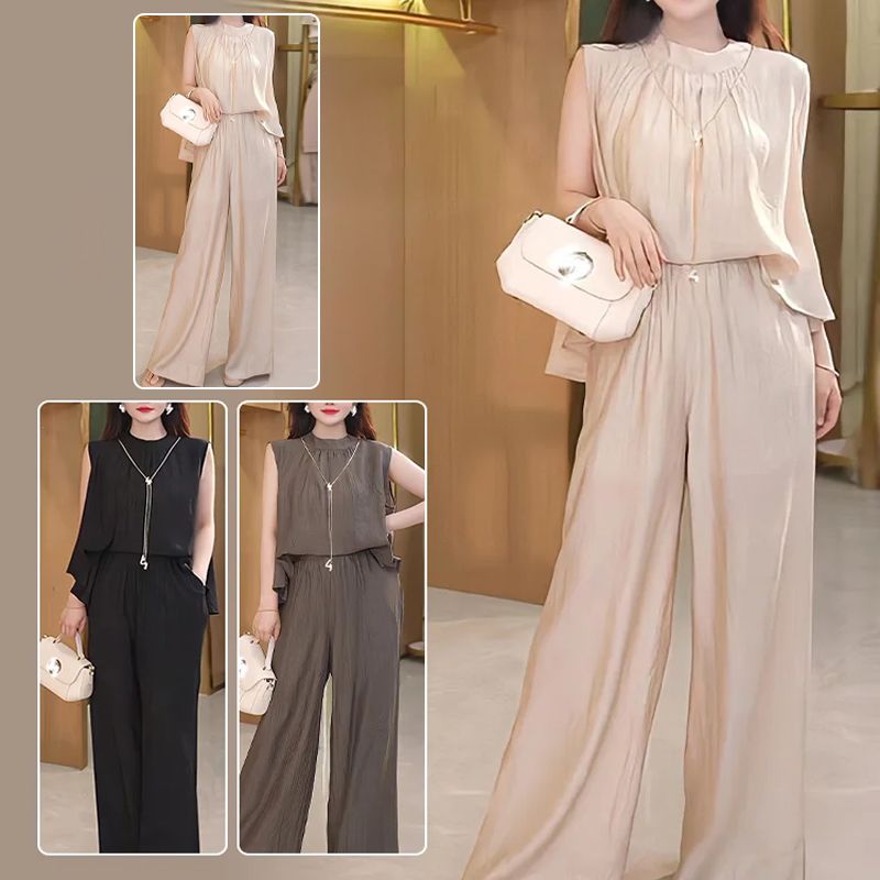 Set elegante e fluente a due parti per donne, top senza maniche e pantaloni con una gamba larga
