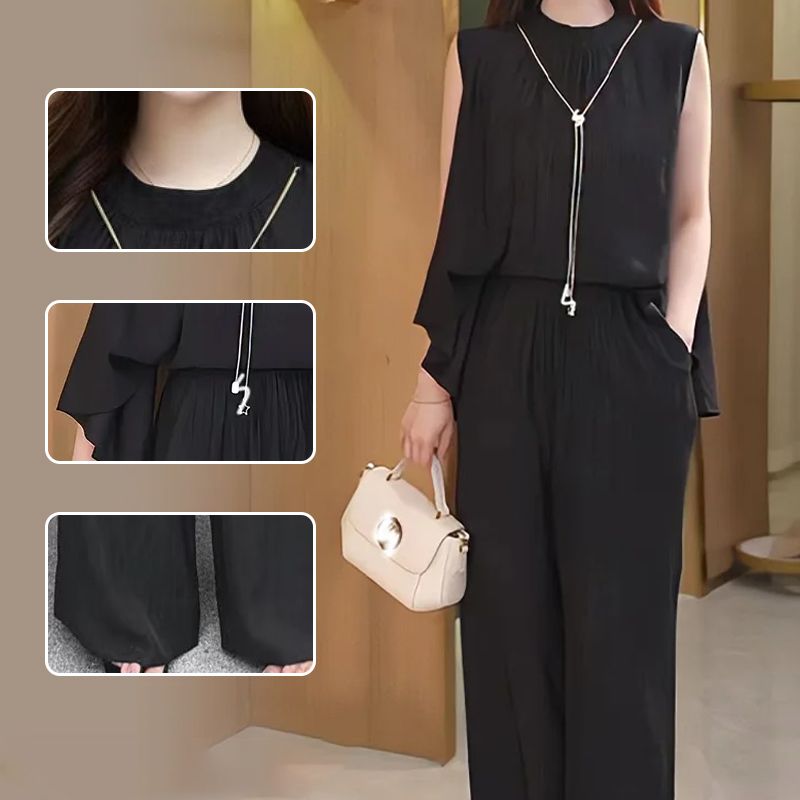 Set elegante e fluente a due parti per donne, top senza maniche e pantaloni con una gamba larga