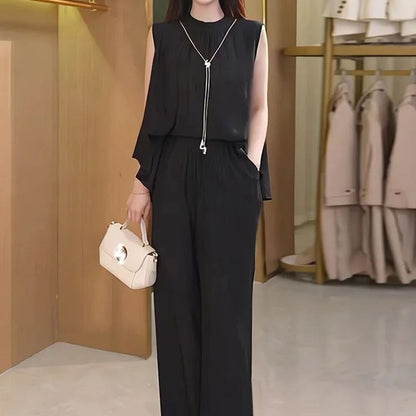 Set elegante e fluente a due parti per donne, top senza maniche e pantaloni con una gamba larga