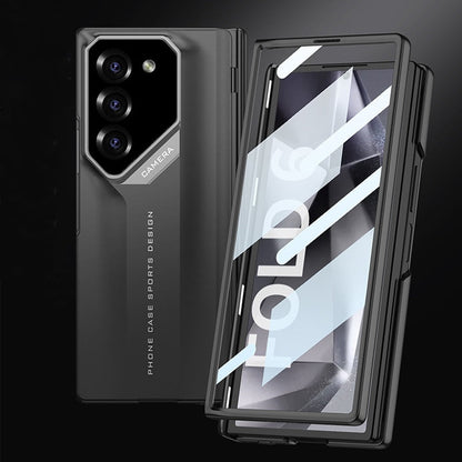 Foldable mobile phone cover with a magnetic charnier and integrated design of shells and foil