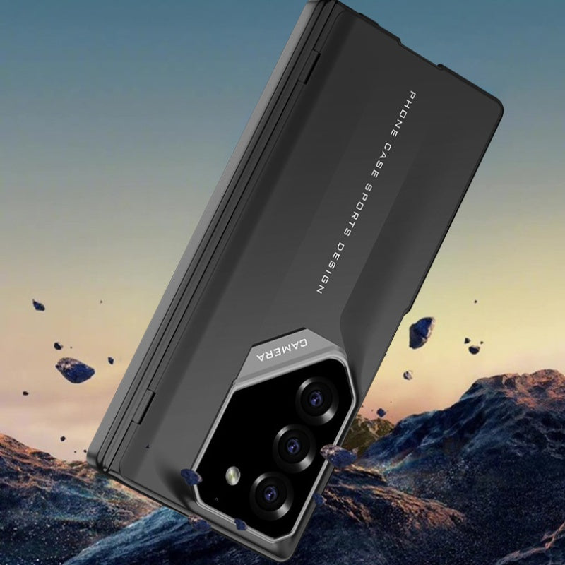 Foldable mobile phone cover with a magnetic charnier and integrated design of shells and foil