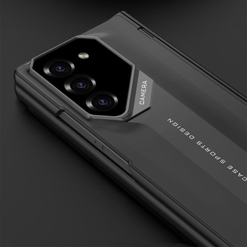 Foldable mobile phone cover with a magnetic charnier and integrated design of shells and foil