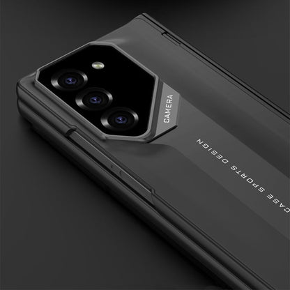Foldable mobile phone cover with a magnetic charnier and integrated design of shells and foil
