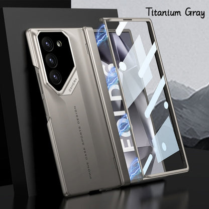 Foldable mobile phone cover with a magnetic charnier and integrated design of shells and foil