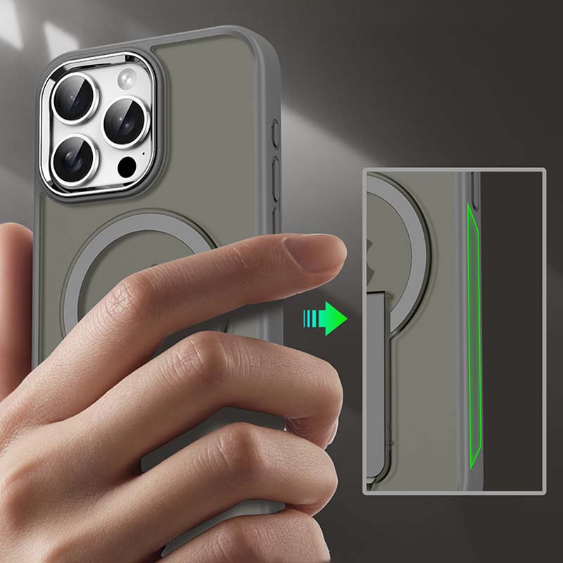 Magnetisk stötbeständig mobiltelefonskydd med stand för iPhone 15-11-serien