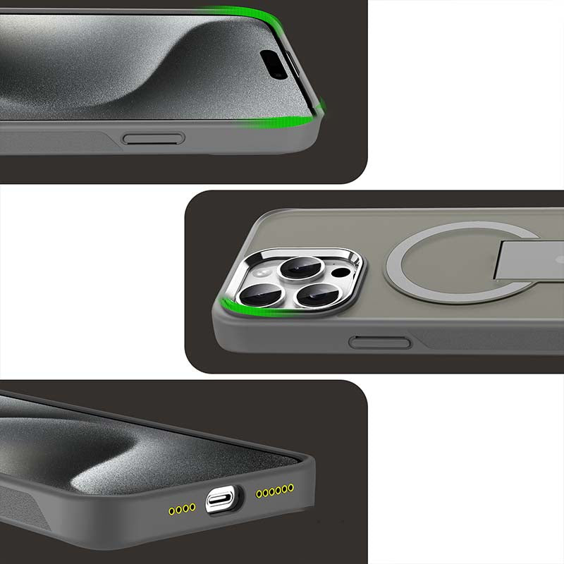 Magnetisk stötbeständig mobiltelefonskydd med stand för iPhone 15-11-serien