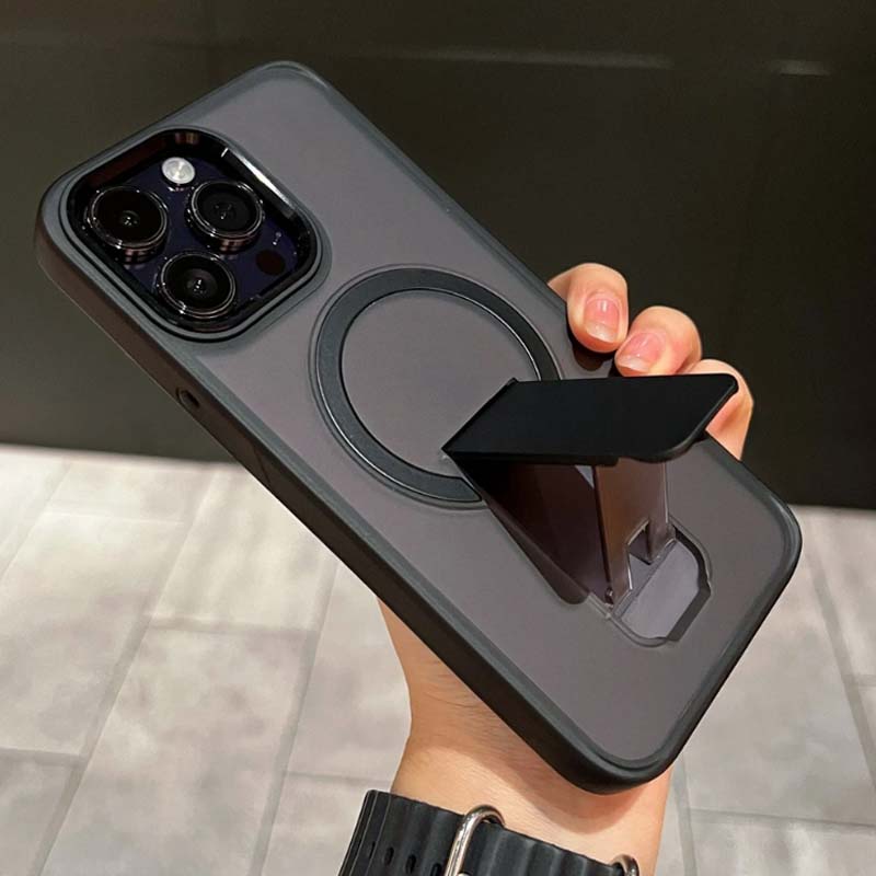 Magnetisk stötbeständig mobiltelefonskydd med stand för iPhone 15-11-serien