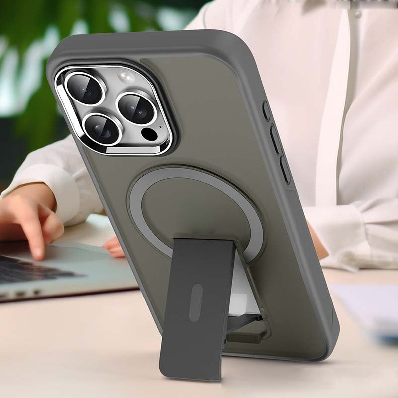 Magnetisk stötbeständig mobiltelefonskydd med stand för iPhone 15-11-serien
