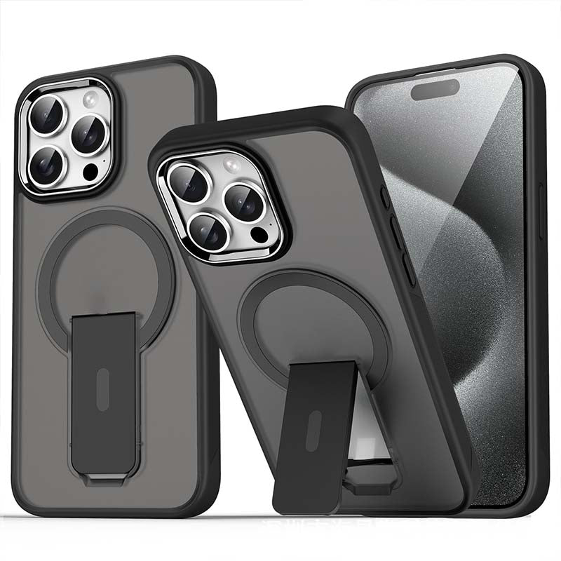 Magnetisk stötbeständig mobiltelefonskydd med stand för iPhone 15-11-serien