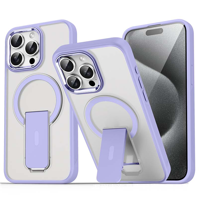 Magnetisk stötbeständig mobiltelefonskydd med stand för iPhone 15-11-serien