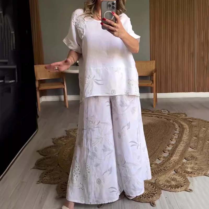 Set casual in 2 parti con pressione floreale per le donne
