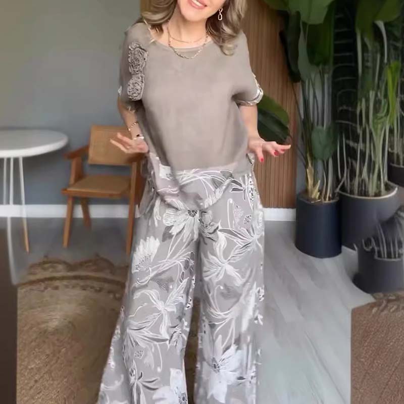 Set casual in 2 parti con pressione floreale per le donne