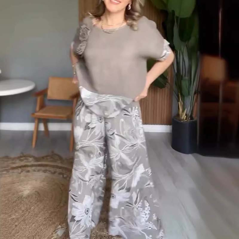 Set casual in 2 parti con pressione floreale per le donne