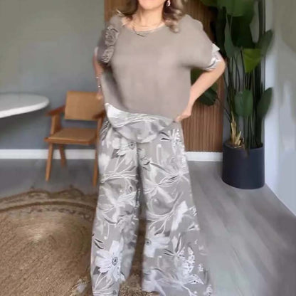 Set casual in 2 parti con pressione floreale per le donne