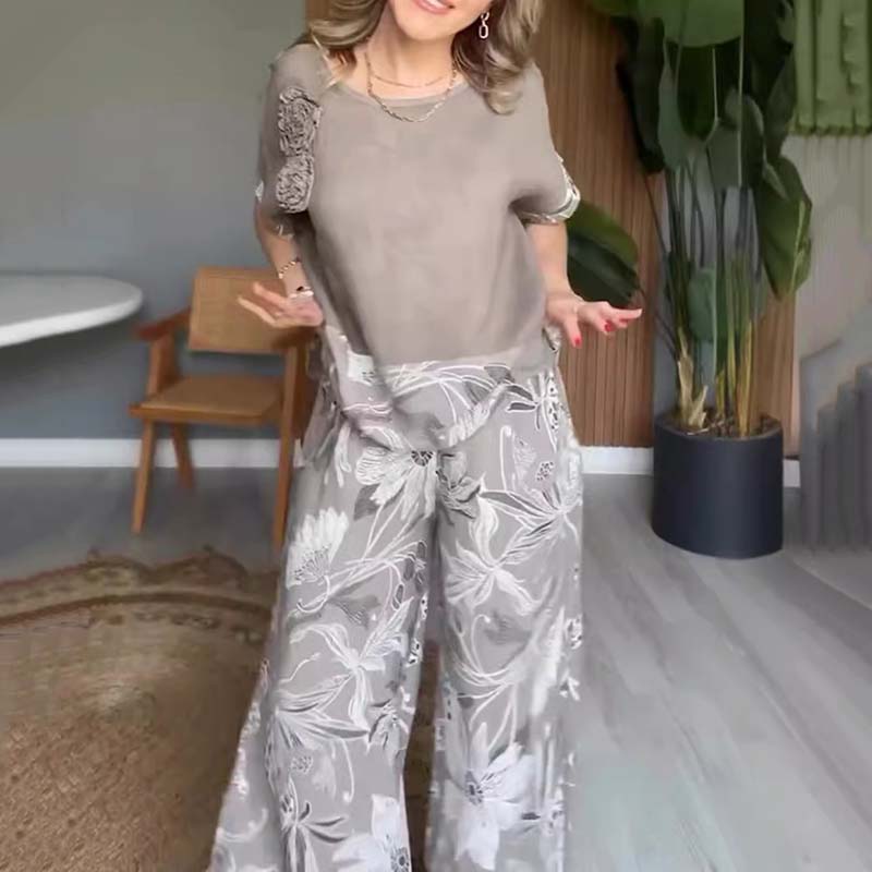 Set casual in 2 parti con pressione floreale per le donne