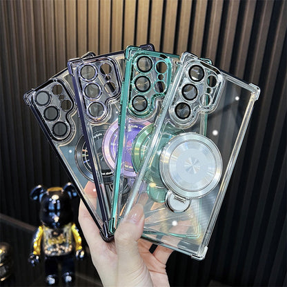 Transparent Anti-Falen Handy Shell mat rotativen Stand fir Galaxis Serie