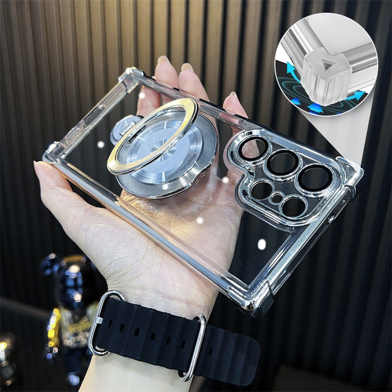 Transparent anti-falling mobile phone shell with rotatable stand for Galaxy series