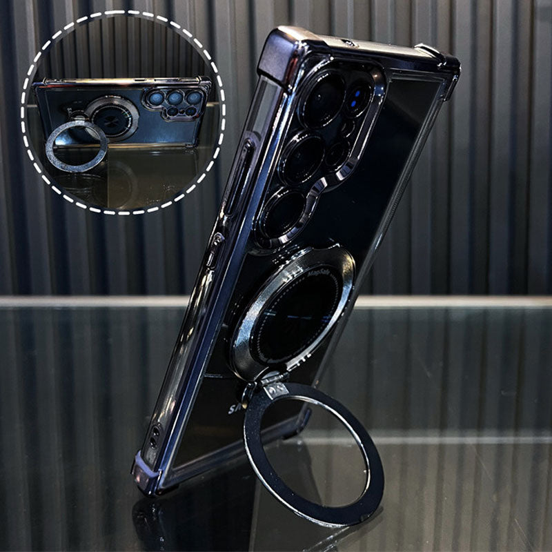 Transparent anti-falling mobile phone shell with rotatable stand for Galaxy series