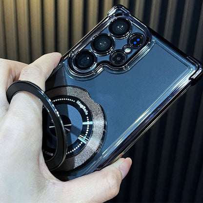 Transparent anti-falling mobile phone shell with rotatable stand for Galaxy series