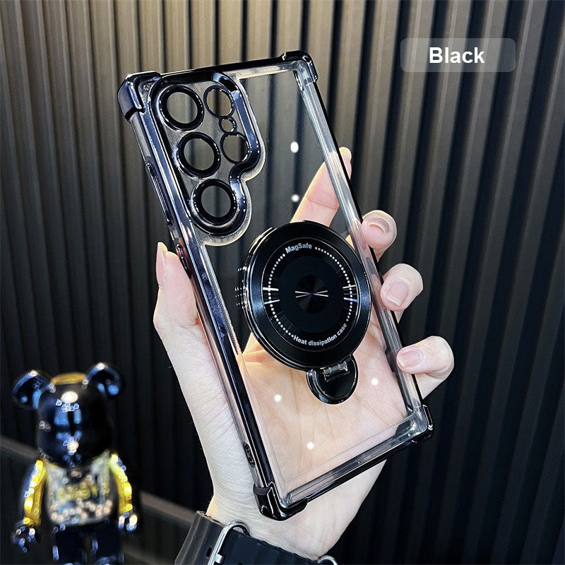 Transparent anti-falling mobile phone shell with rotatable stand for Galaxy series