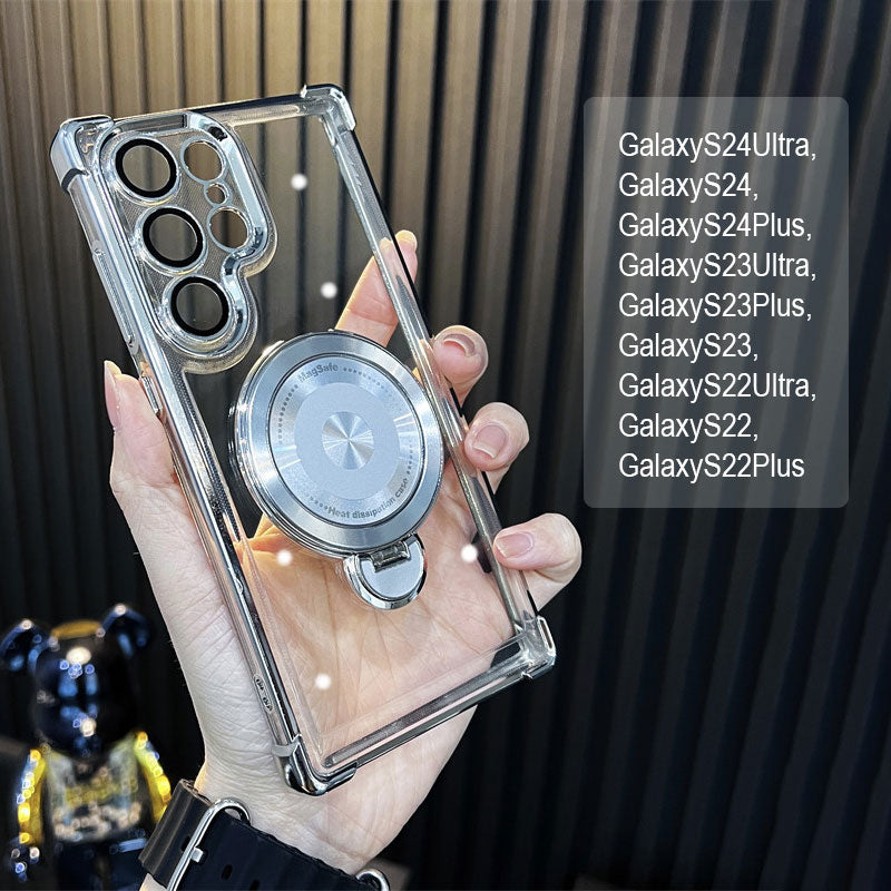 Transparent anti-falling mobile phone shell with rotatable stand for Galaxy series