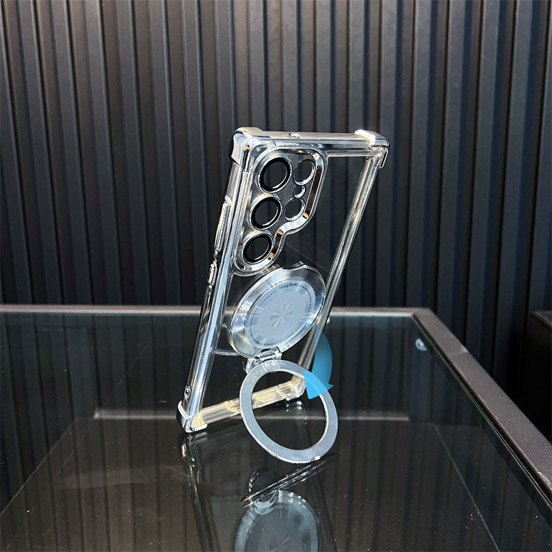 Transparent anti-falling mobile phone shell with rotatable stand for Galaxy series