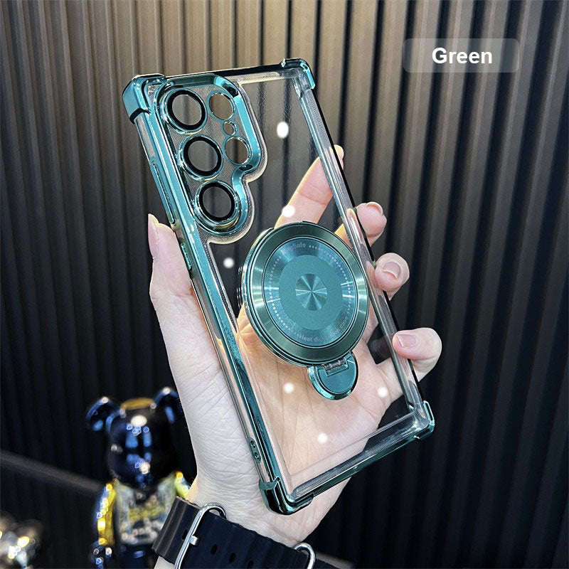 Transparent anti-falling mobile phone shell with rotatable stand for Galaxy series