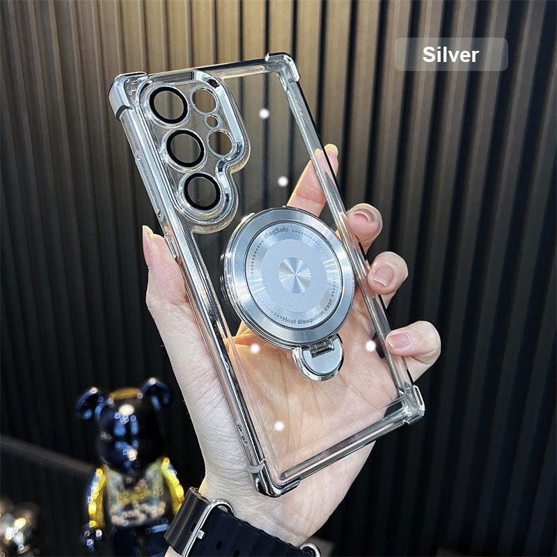Transparent anti-falling mobile phone shell with rotatable stand for Galaxy series
