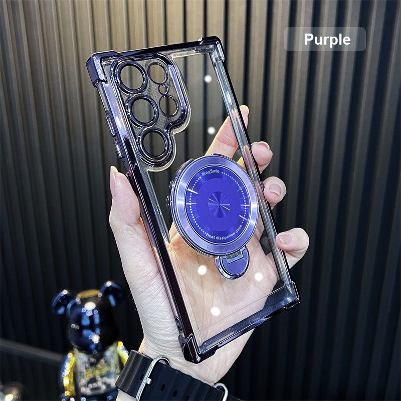 Transparent anti-falling mobile phone shell with rotatable stand for Galaxy series