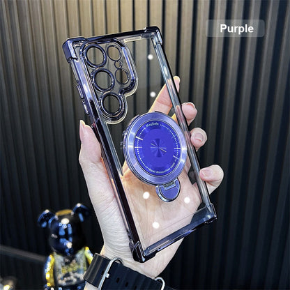 Transparent anti-falling mobile phone shell with rotatable stand for Galaxy series