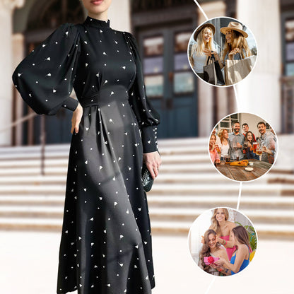 Maxikleid con colletto stand -up e cintura di collegamento