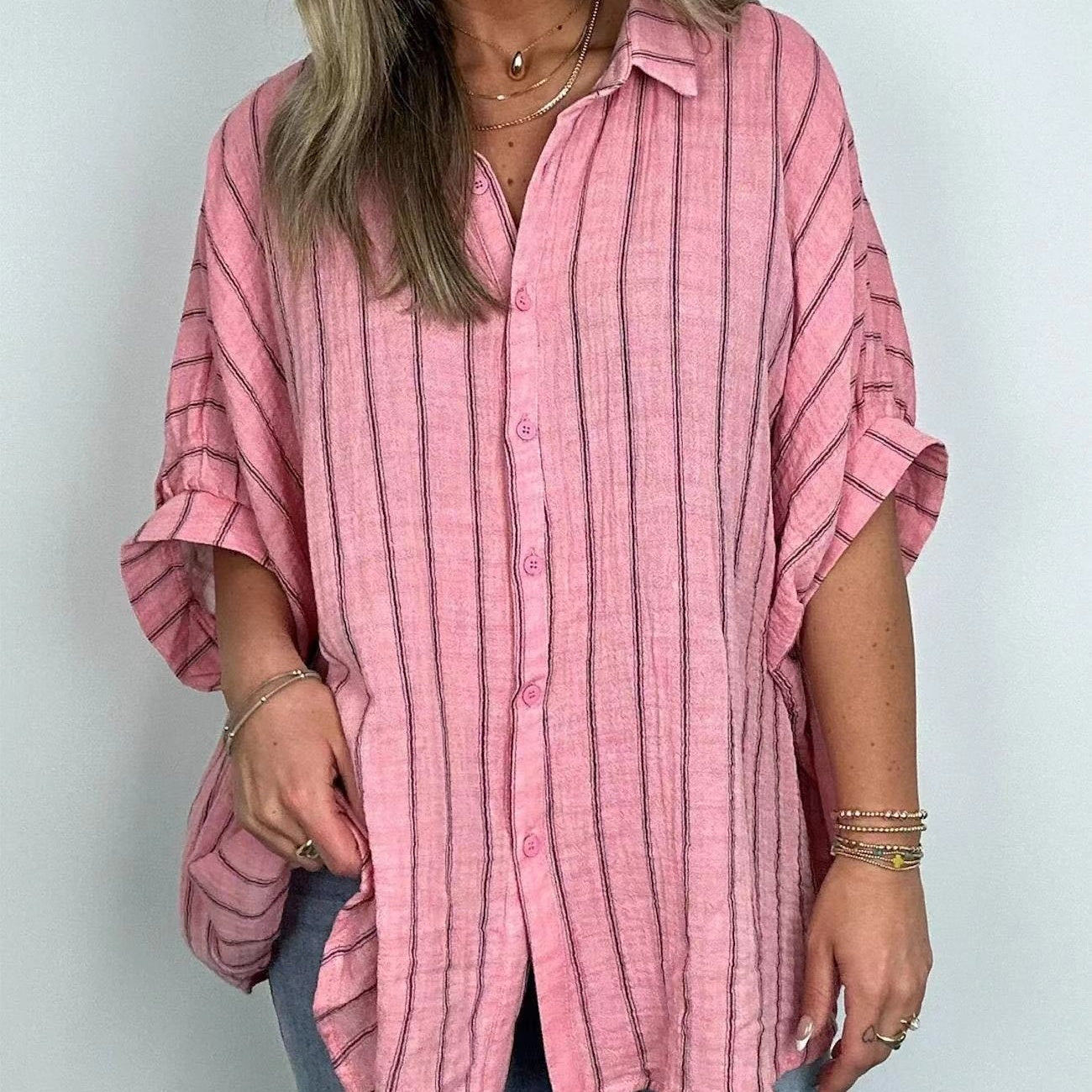 💥Sconto del 66% a tempo limitato 💕Camicia casual a righe da donna
