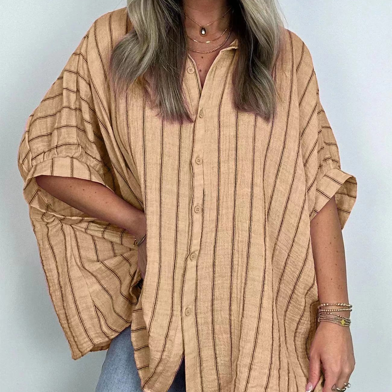 💥Sconto del 66% a tempo limitato 💕Camicia casual a righe da donna
