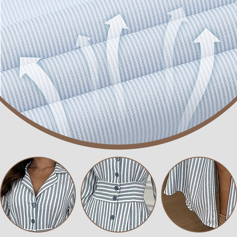 Striped long shirt dress with a button bar