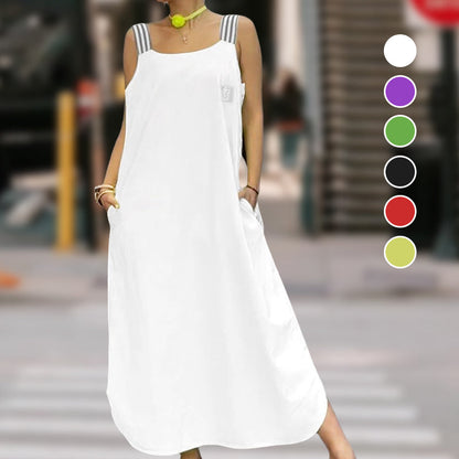 Maxikleid with wide carriers and bags